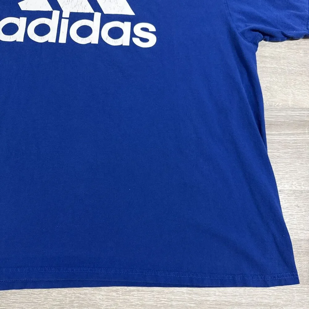 Adidas Shirt Men’s Blue 2XL The Go-To Tee Big Logo Cotton Athletic Crew Neck